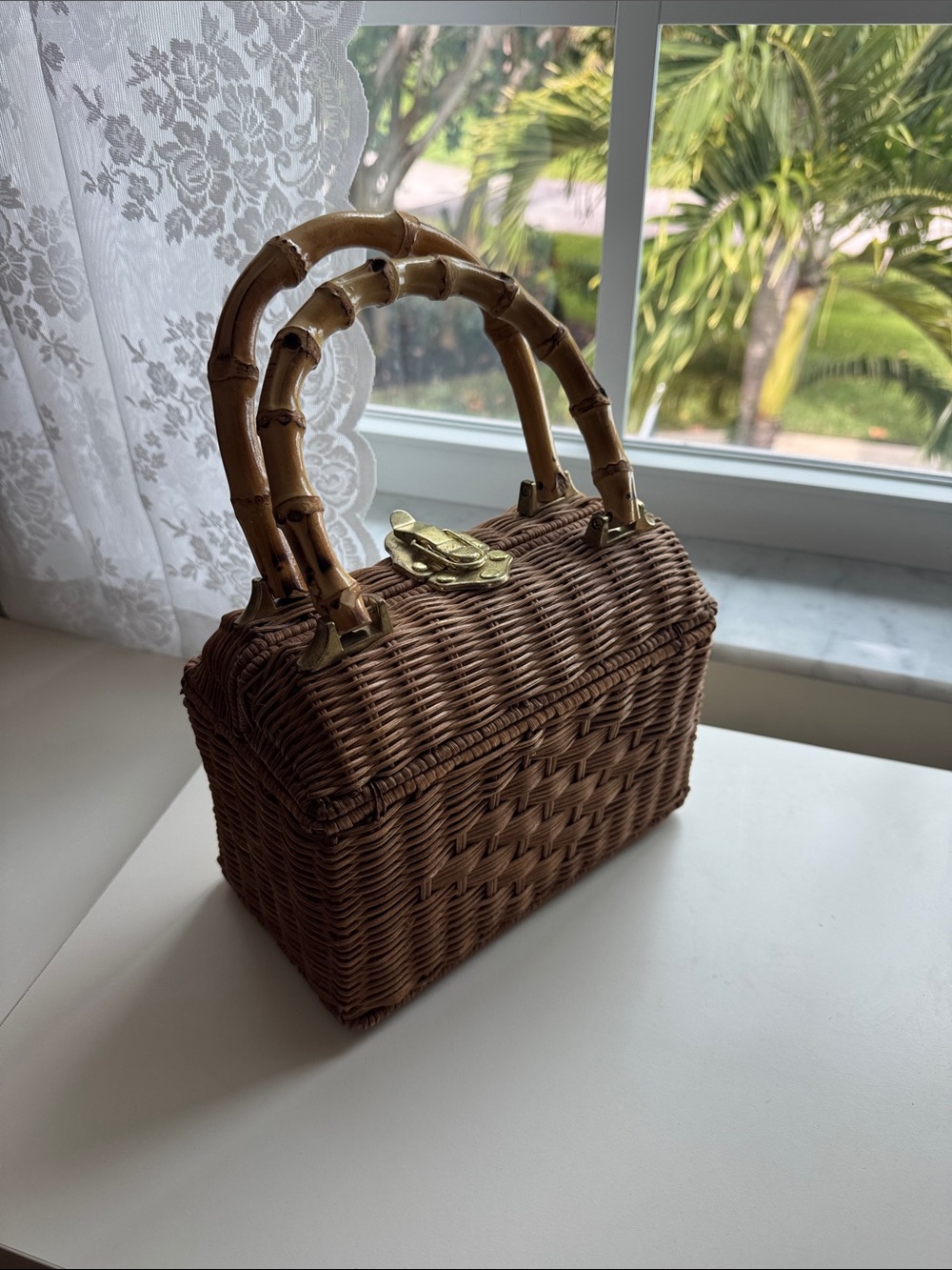 Urban Outfitters Brown Woven Bamboo-Handle Handbag